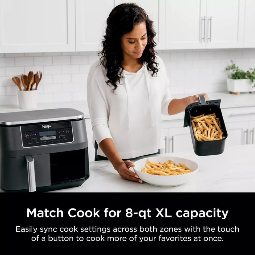 Ninja DZ201 Foodi 6-in-1 2-Basket Air Fryer with DualZone Technology, 8-Quart Capacity, and a Dark Grey Stainless Finish (Dark Grey Stainless) (Renewed)