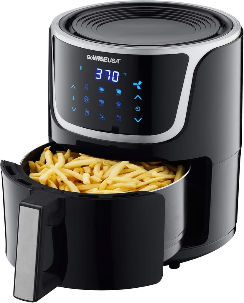 GoWISE USA GW22966 Fryer & Dehydrator Electric Air Fryer with Digital Touchscreen + Recipe Book, 5-Qt, Black/Silver