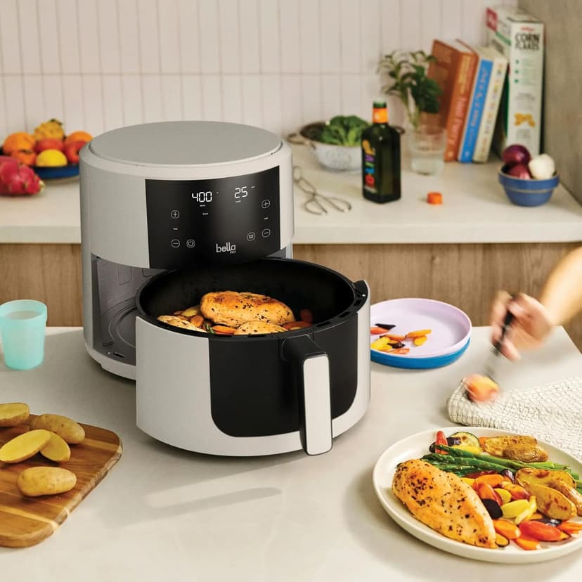 Bella-Pro SmartCrisp 8-Quart Air Fryer, Digital Touchscreen, Nonstick Ceramic Coating, 6 Cooking Presets, 1700W Power, Oil-Free Cooking, Family-Sized Capacity, Dishwasher-Safe, Oatmilk