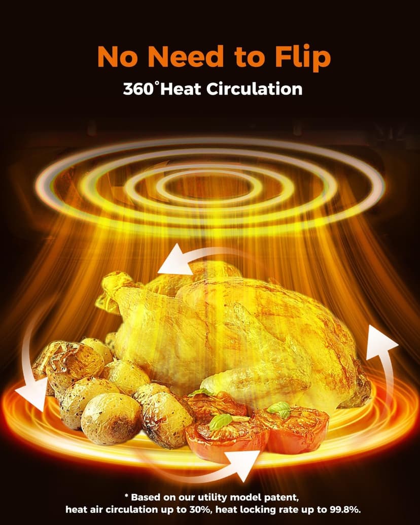 Bear Air Fryer, Stainless Steel Airfryer 8 Presets for Fast Family Meals, 6.4Qt Large Visible Window Temp Timer Adjustable Roast Bake Crisp French Fries Steak, Non Stick Basket Dishwasher Safe