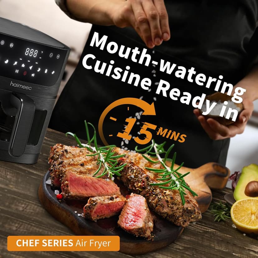 Air Fryer 8-in-1 with 6.3 Qt Capacity and Easy View Windows, Max 400F, 95% Less Oil, 100+ Recipes, Shake Reminder, Nonstick Basket for Roast, Bake, Dehydrate, Reheat, Broil-CT03