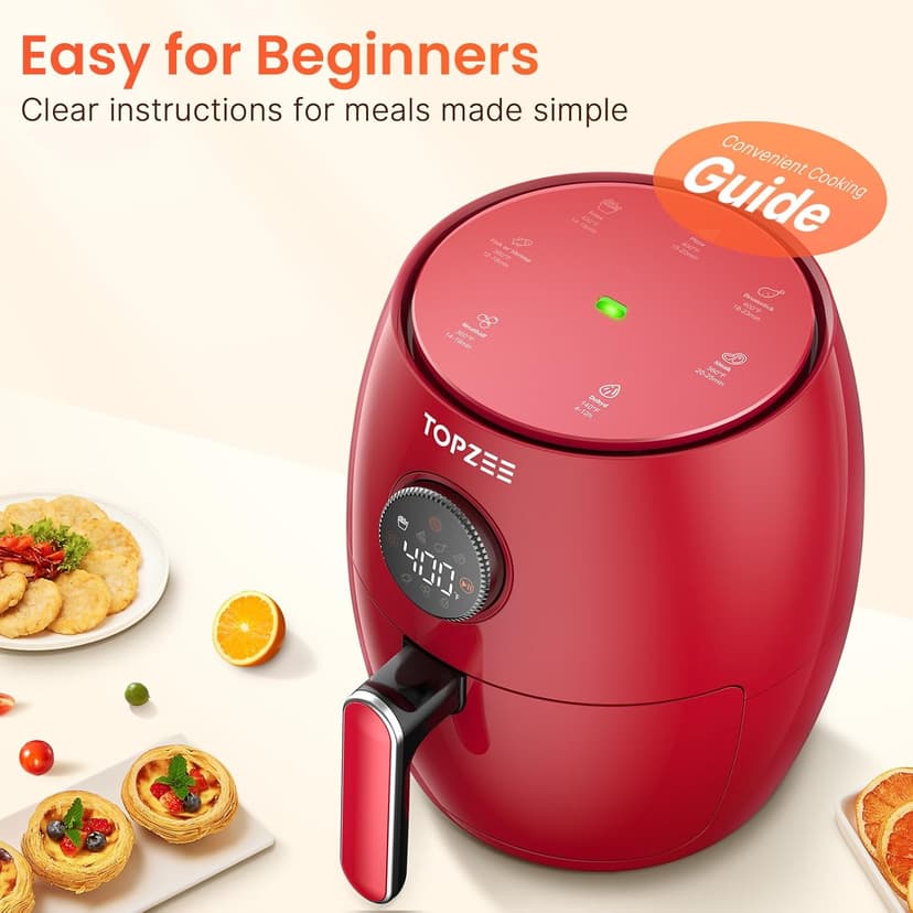 Small Compact Air Fryer, 2.1QT, 4-in-1 Small Mini Airfryer, Bake, Roast, Reheat, 98% Less Oil, Adjustable Temperature Control w/ 12H Timer, Quiet, Nonstick & Dishwasher Safe Basket, BPA-Free, Red