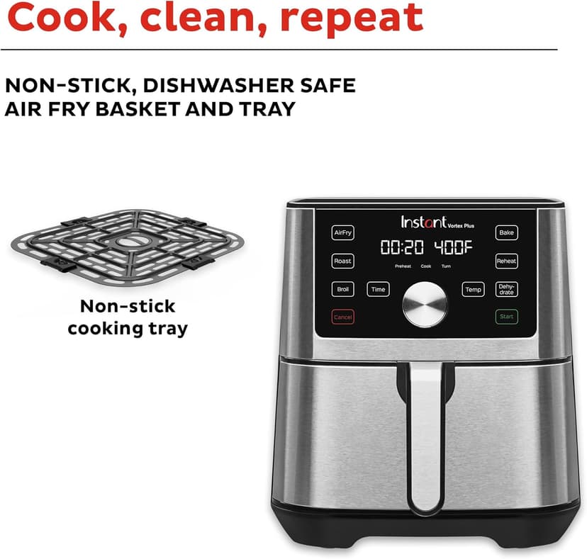 Instant Pot Vortex Plus 6QT XL Air Fryer, 6-in-1, Broils, Dehydrates, Crisps, Roasts, Reheats, Bakes for Quick Easy Meals, 100+ In-App Recipes, Dishwasher-Safe, from the Makers of Instant Pot, Black