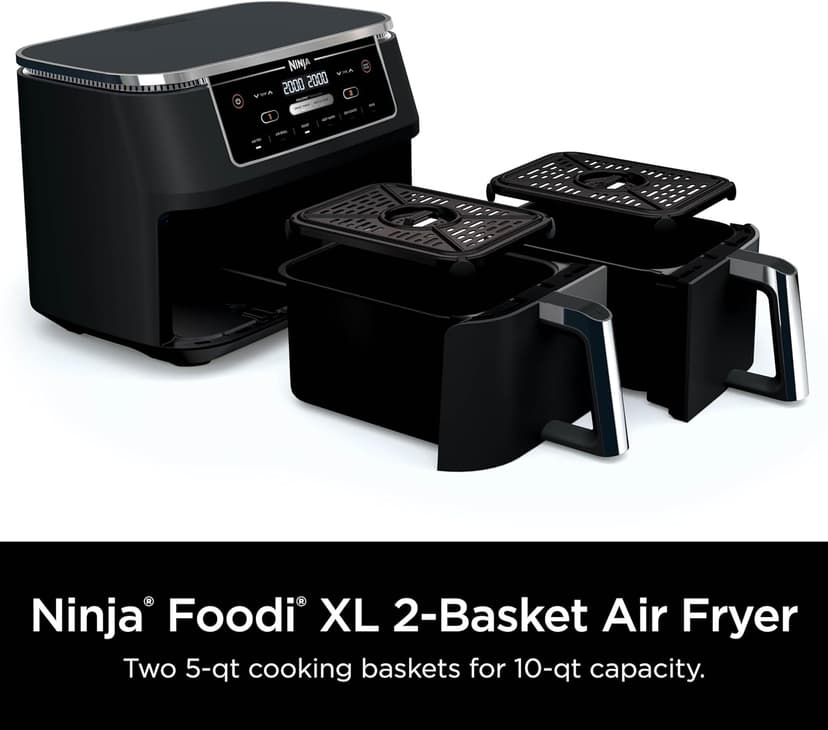 Ninja | Air Fryer | Finish Cooking Multiple Foods at the Same Time | 6-in-1 (Air Fry, Broil, Roast, Keep Warm, Dehydrate, Bake) | Fit up to 8lb Chicken Wings in the two 5 QT Baskets | DZ302