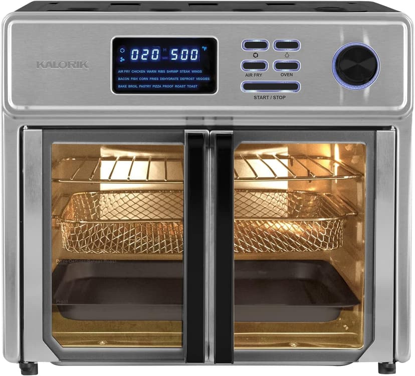 Kalorik MAXX Complete Air Fryer Oven Digital Controls 26-Quart Capacity 10-in-1 Countertop Cooker with 21 Presets, 15 Deluxe Accessories & 60-Recipe Hardcover Cookbook, 1700-Watts, Stainless Steel