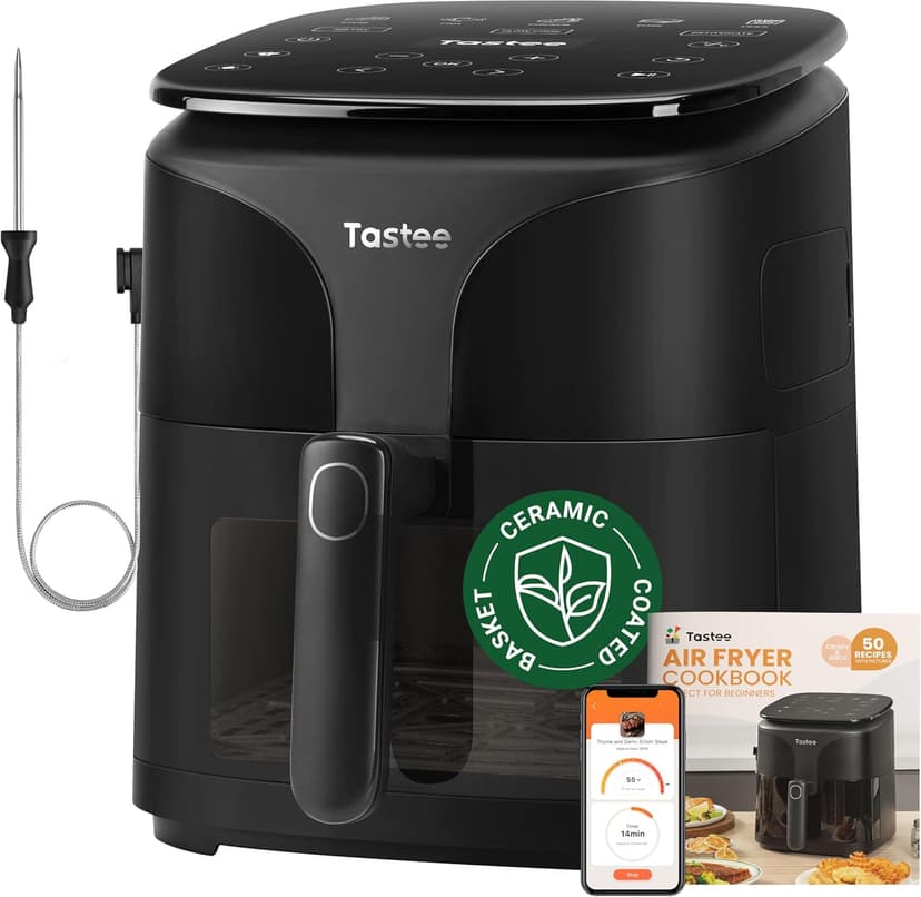 Tastee Ceramic Air Fryer, 8-in-1 Compact 5.5QT AirFryers, 450°F Digital Airfryer Dehydrator with Smart Probe, 24 Presets One-touch Cooking, In-app Recipes with Window, Dishwasher-safe & Non-stick