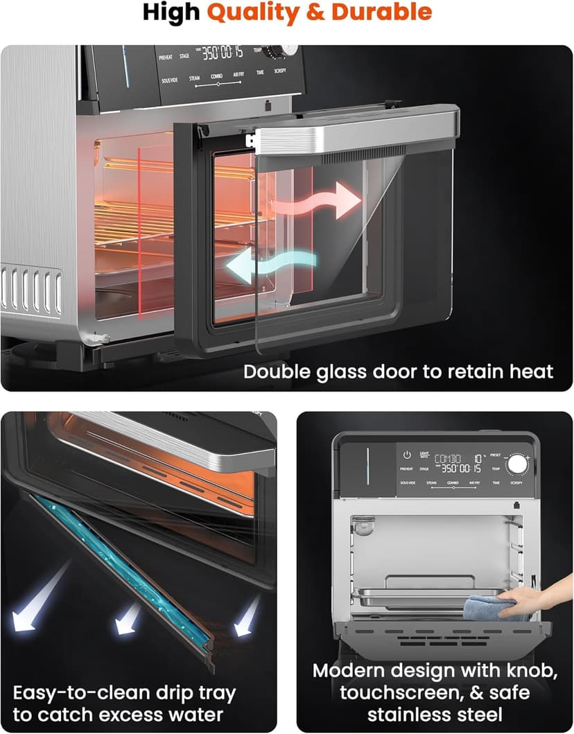 Nuwave Combi Steam Oven, 16Qt All-in-One Stainless Steel Multi-Cooker: Air Fry, Toast, Steam, Sous Vide & More, Precise 50-450°F, Adjustable Moisture, 120 Presets, Programmable Memories, Easy to Clean