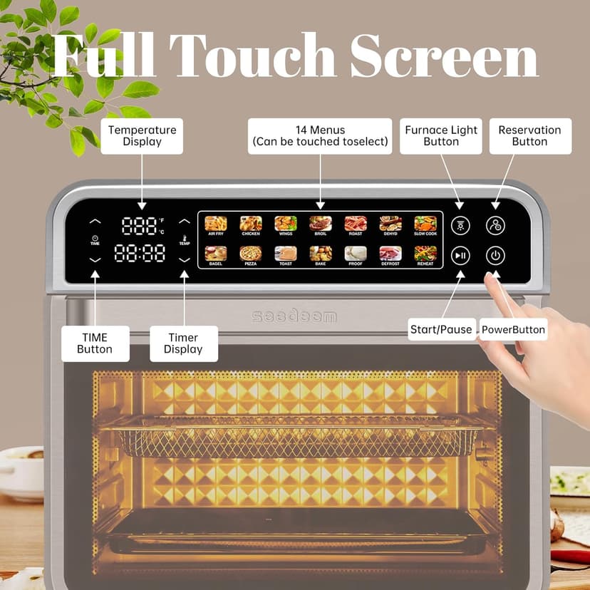 SEEDEEM 32-Quart Large Air Fryer Oven, 14-in-1 Digital Toaster Oven with Touchscreen, Family Size Countertop Convection Oven for Air Fry, Bake, Roast, Dehydrate, Reheat & More