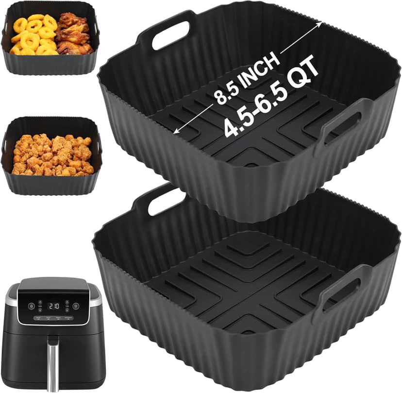 BYKITCHEN Air Fryer Silicone Liners for Ninja Air Fryer Pro 5 QT AF141, Ninja AG301, Cosori 5QT/6QT & Other 4.5-6.5 QT Airfryer, 8.5in Square Air Fry Liners, Airfryer Accessories(Set of 2)