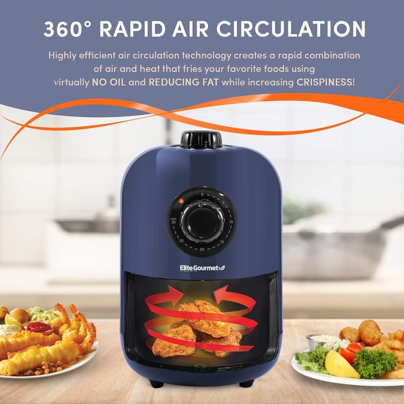 Elite Gourmet EAF1121BG Personal 1.1 Qt. Compact Space Saving Electric Hot Air Fryer Oil-Less Healthy Cooker, Timer & Temperature Controls, 1000W