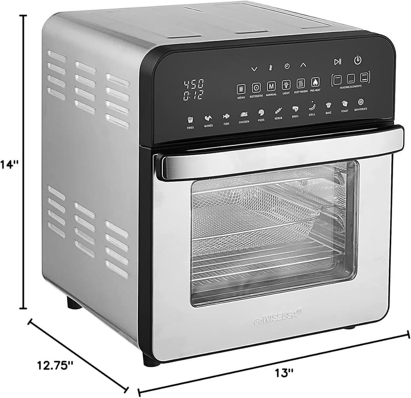 GoWISE USA 14.7-Quart Air Fryer Grill with Dual Heating Elements & Oven with Rotisserie, Dehydrator, Preheat and Broil Functions + 11 Accessories with 2 Recipe Books (Stainless Steel/Black), Ultimate