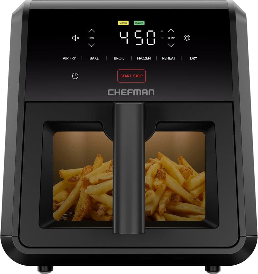 Chefman Air Fryer TurboFry 7-Qt, 6-in-1 High-Powered 450°F Cooking for Crispier Results, Compact Space-Saving Design, Air Fry, Bake, Broil, Reheat, Dehydrate, Defrost, Fast & Even Cooking – Black