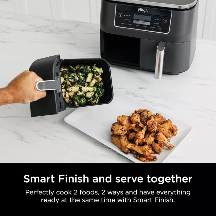 Ninja DZ201 Foodi 6-in-1 2-Basket Air Fryer with DualZone Technology, 8-Quart Capacity, and a Dark Grey Stainless Finish (Dark Grey Stainless) (Renewed)