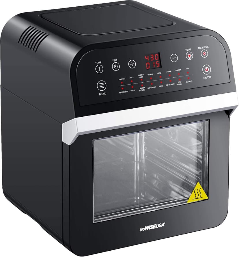 GoWISE USA GW44800-O Deluxe 12.7-Quarts 15-in-1 Electric Air Fryer Oven with Rotisserie and Dehydrator + 50 Recipes QT, Black/Silver
