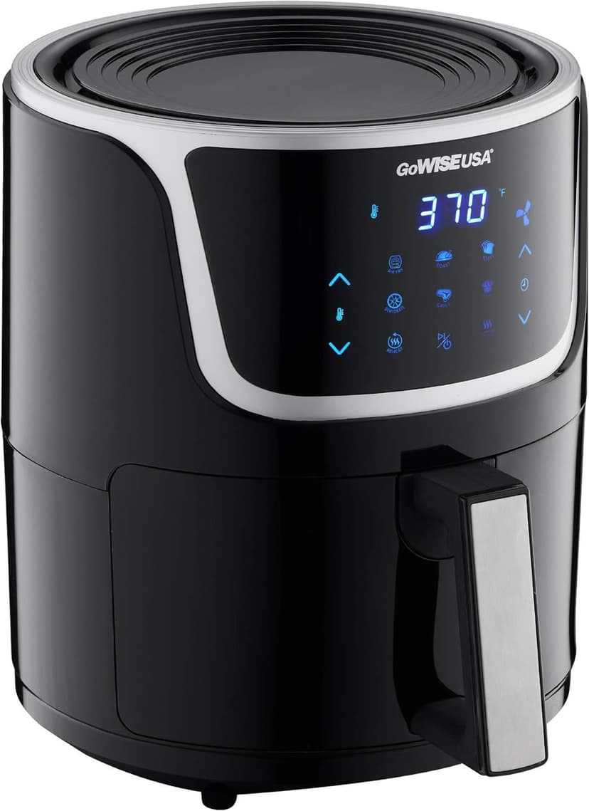 GoWISE USA GW22966 Fryer & Dehydrator Electric Air Fryer with Digital Touchscreen + Recipe Book, 5-Qt, Black/Silver
