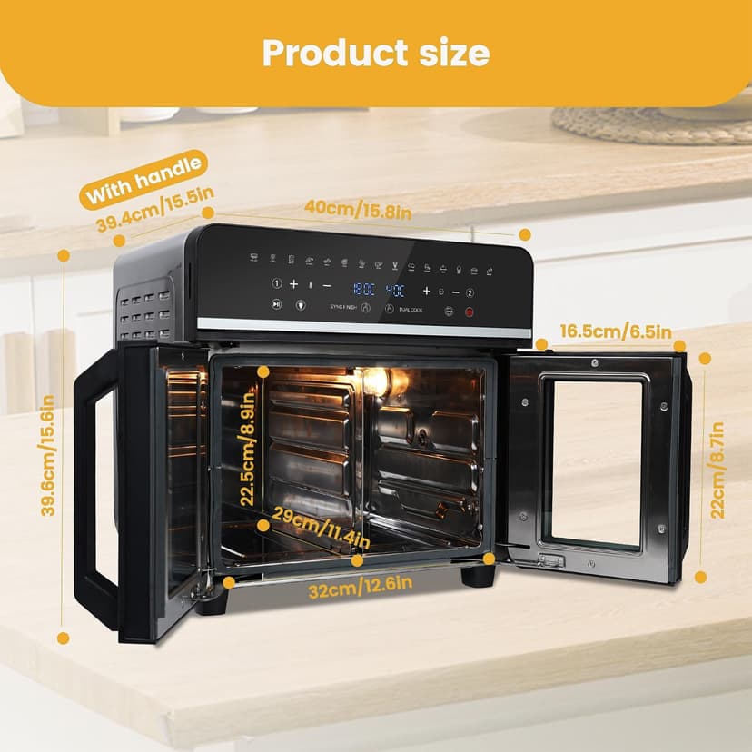 24Qt Large Air Fryer Oven French Door 15 in 1 Multi-Function Digital Controls Convection Oven Stainless Steel Dual Zone Electric Oven Toaster Combo with 13 Accessories & Cookbook