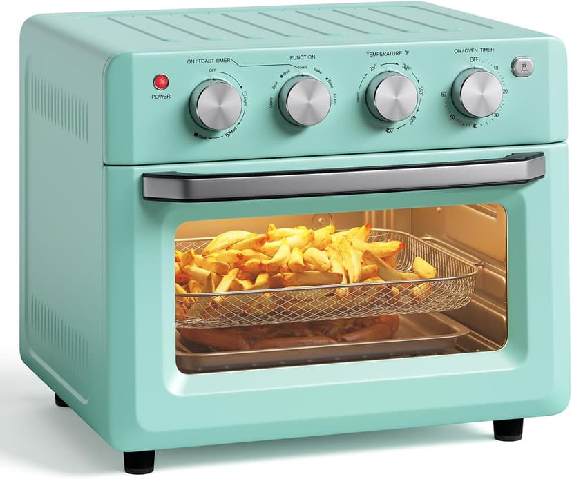 SIMOE 19QT Oven & Toaster, Retro Air Fryer + Convection Toaster Oven, 7 in 1 Combo with Bake, Toast, Broil & Warm Options, 5 Accessories & Recipe Book, Stainless Steel, 1550W, (Turquoise)