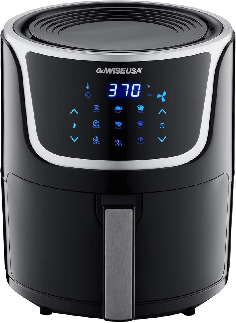 GoWISE USA GW22966 Fryer & Dehydrator Electric Air Fryer with Digital Touchscreen + Recipe Book, 5-Qt, Black/Silver