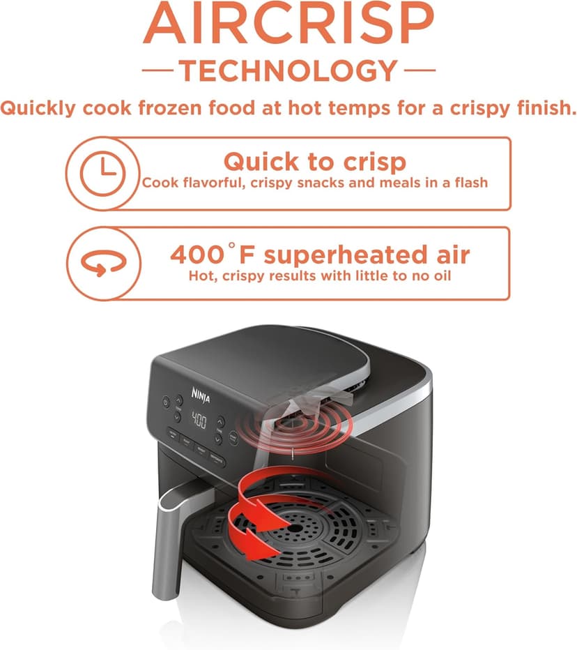 Ninja Air Fryer Pro 4-in-1 with 5 QT Capacity, Air Fry, Roast, Reheat, Dehydrate, Air Crisp Technology with 400F for hot, 120 Volts, Nonstick Basket & Crisper Plate, Grey, AF141