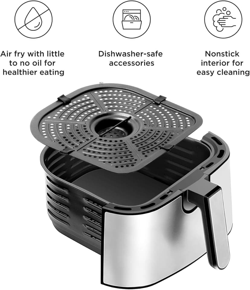 CHEFMAN Air Fryer Healthy Cooking, 4.5 Qt,User Friendly and Dual Control Temperature, Nonstick Stainless Steel, Dishwasher Safe Basket, w/ 60 Minute Timer & Auto Shutoff