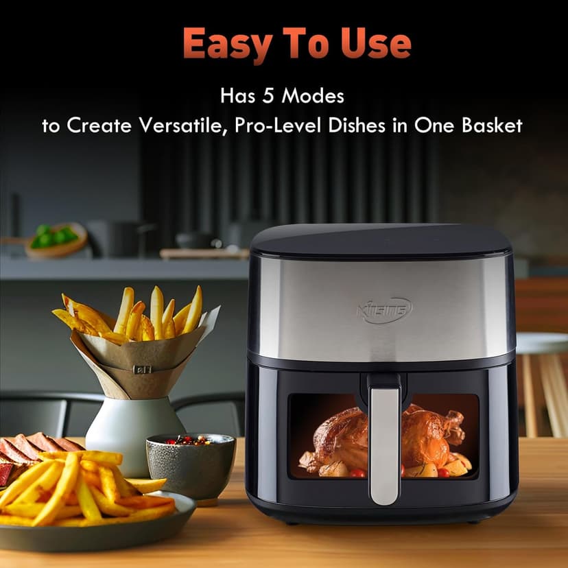Air Fryer 8 in 1, Large 8.5 QT Airfryer with Easy View Windows,MAX 450℉ for Crispy, 85% Less Oil, Fast Roast, Preheat, Shake, Bake, Non-Stick Basket for Easy Clean, With Professional Recipes