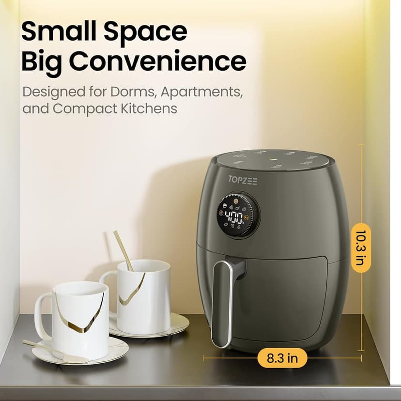 Small Compact Air Fryer, 2.1QT, 4-in-1 Small Mini Airfryer, Bake, Roast, Reheat, 98% Less Oil, Adjustable Temperature Control w/ 60min Timer, Quiet, Nonstick & Dishwasher Safe, BPA-Free, Grey