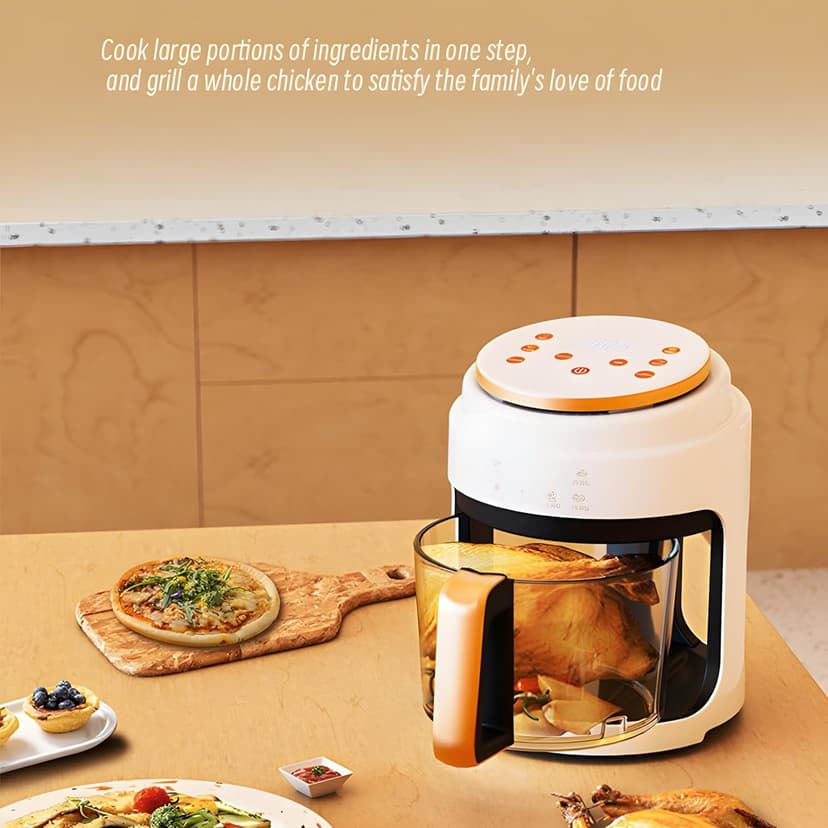 Glass Air Fryer,1100W 4.2Qt Smart Compact Air Fryers,360° Viewing Window,3d Three-Dimensional Hot Air Circulation Evenly,Cooks Quickly, 95% Less Oil for Healthier Meals, Easy To Clean,White