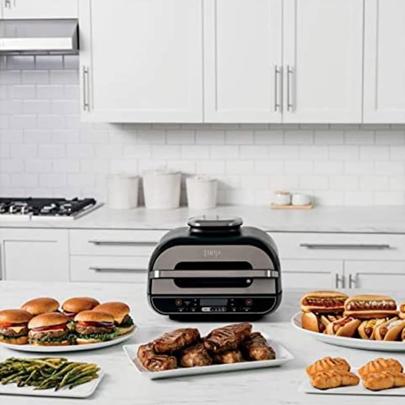 Ninja Foodi 5 In 1 Indoor Grill and Air Fryer with Surround Searing, Removable Grill Gate, Crisper Basket, Cooking Pot, and Smoke Control System