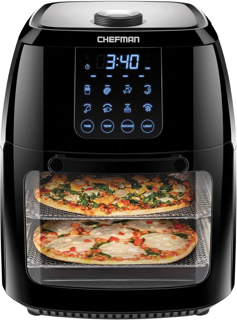 Chefman 6.3-Qt 4-In-1 Digital Air Fryer+, Rotisserie, Dehydrator, Convection Oven, XL Family Size, 8 Touch Screen Presets, BPA-Free, Auto Shutoff, Accessories Included, Black