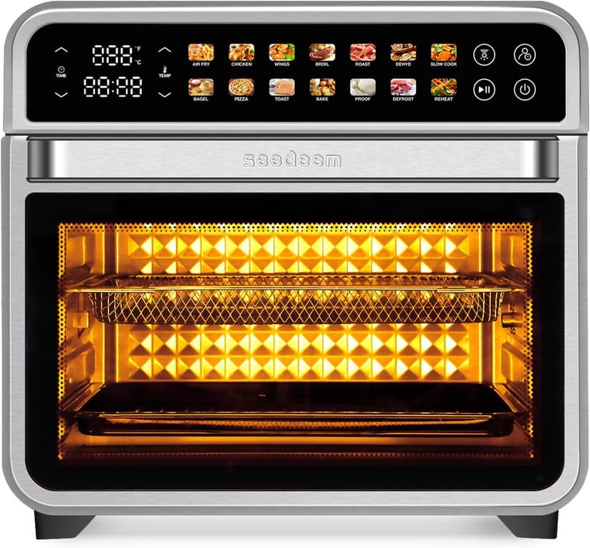 SEEDEEM 32-Quart Large Air Fryer Oven, 14-in-1 Digital Toaster Oven with Touchscreen, Family Size Countertop Convection Oven for Air Fry, Bake, Roast, Dehydrate, Reheat & More