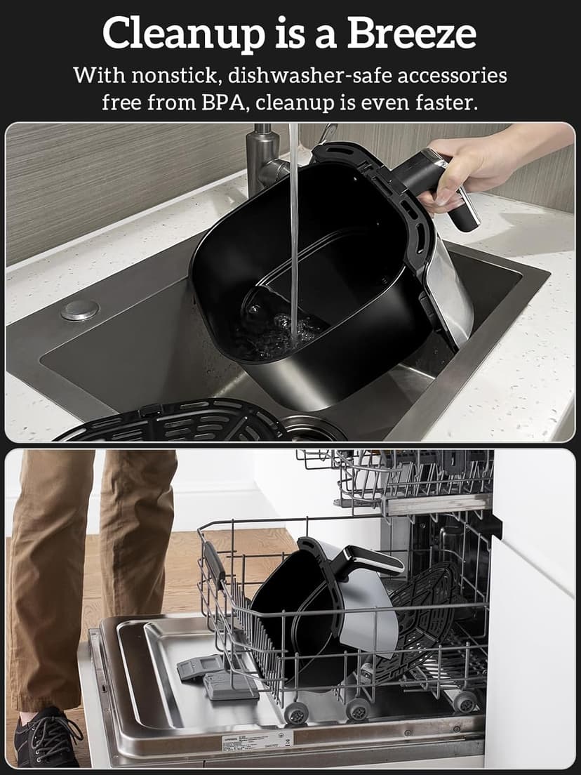 Kitchen Elite®Air Fryer Oven 5.5Qt, 6 Presets Digital Display Compact Cooker,Space-saving, Nonstick & Dishwasher Safe Basket, Stainless Steel