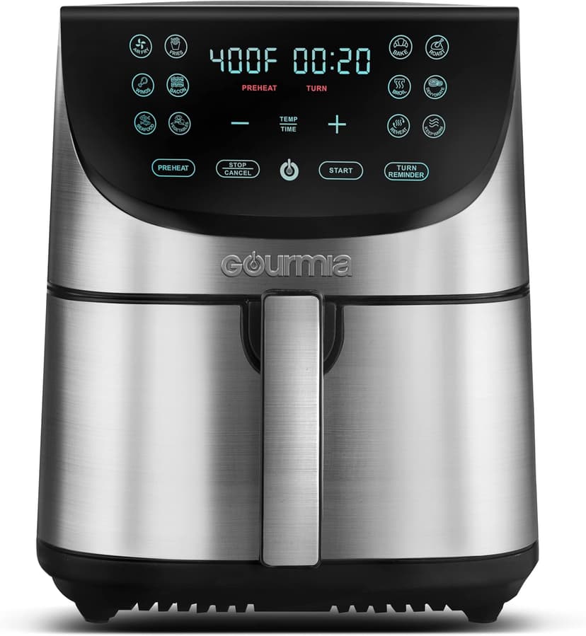 Gourmia Air Fryer Oven Digital Display 8 Quart Large AirFryer Cooker 12 Touch Cooking Presets, XL Air Fryer Basket 1700w Power Multifunction GAF856 Black and Stainless stainless steel air fryer