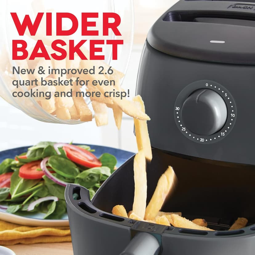 DASH Tasti-Crisp™ Express Air Fryer Oven, 2.6 Qt., Gray – Compact Air Fryer for Healthier Food in Minutes, Ideal for Small Spaces - Auto Shut Off, Analog, 1000-Watt