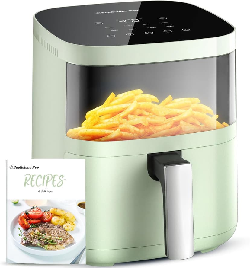 Air Fryer, Beelicious 8-in-1 Smart Compact 4QT Air Fryers, with Viewing Window, Shake Reminder, 450°F Digital Airfryer with Flavor-Lock Tech, Dishwasher-Safe & Nonstick,Fit for 1-3 People, Avo Green