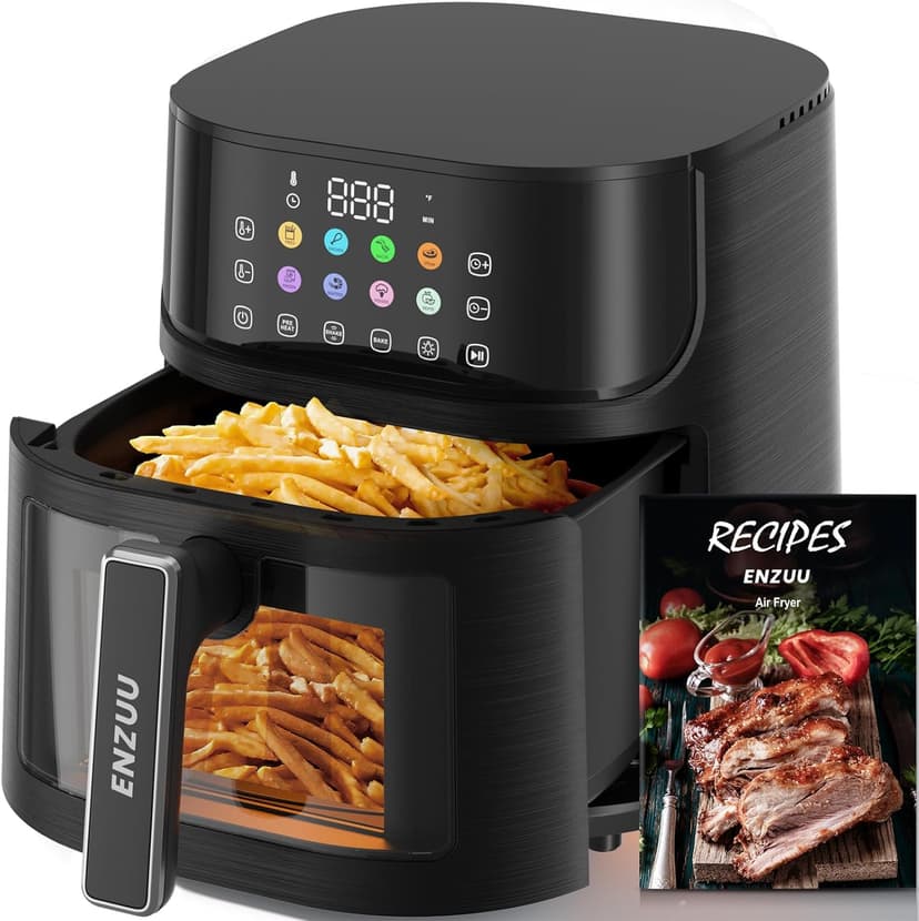 Air Fryer 11-in-1, Large 5.8 QT Airfryer with Easy View Windows, MAX 450℉ for Crispy, 85% Less Oil, Fast Roast, Preheat, Shake, Bake, Frozen, Non-Stick Basket for Easy Clean, With Professional Recipes
