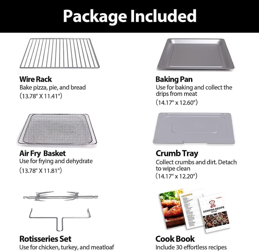 Beelicious® Pro 32QT Extra Large Air Fryer, 19-In-1 Air Fryer Toaster Oven Combo with Rotisserie and Dehydrator, Digital Convection Oven Countertop Airfryer Fit 13" Pizza, 1800w (Black)