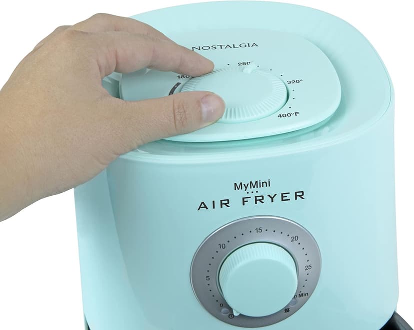 Nostalgia Personal Air Fryer 1-Quart, Compact Space Saving, Adjustable 30 Minute Timer and Temperature Up To 400℉, Non-Stick Dishwasher Safe Basket, Portion Control, Aqua
