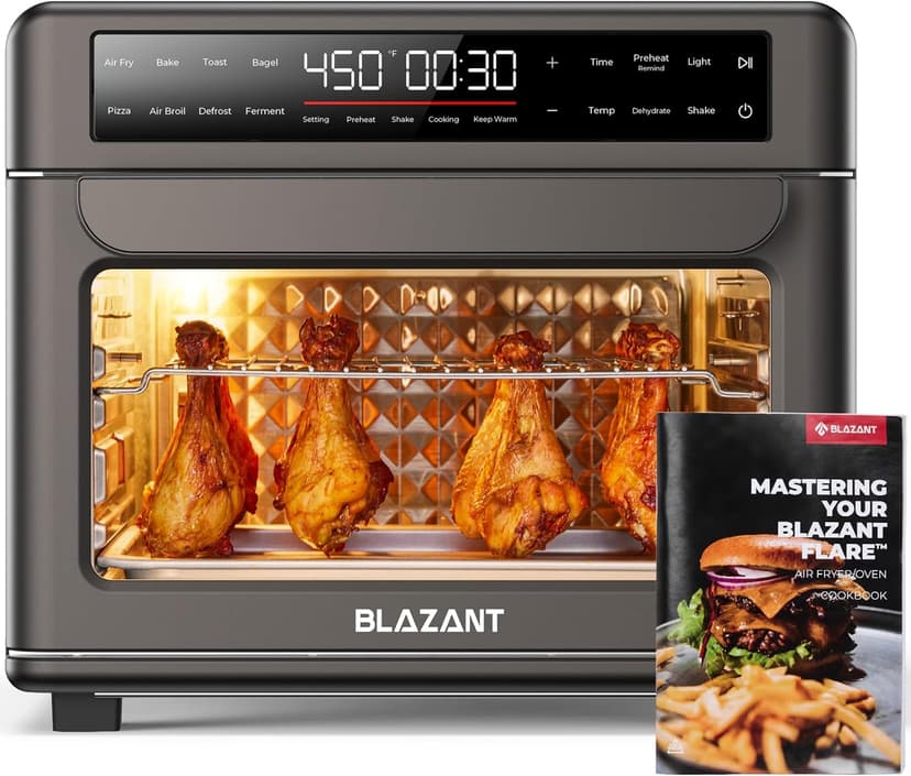 Large Capacity Toaster Oven Countertop, Dishwasher Safe Detachable Panel, 26QT Air Fryer Toaster Oven Combo, with Drumstick Grill, Air Fry, Crisp, Bake, Toast, Bagel, Pizza, Broil, Defrost, BLAZANT