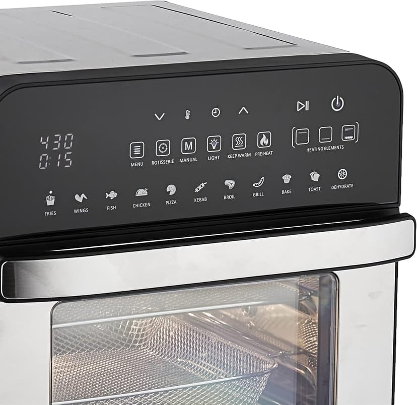 GoWISE USA 14.7-Quart Air Fryer Grill with Dual Heating Elements & Oven with Rotisserie, Dehydrator, Preheat and Broil Functions + 11 Accessories with 2 Recipe Books (Stainless Steel/Black), Ultimate