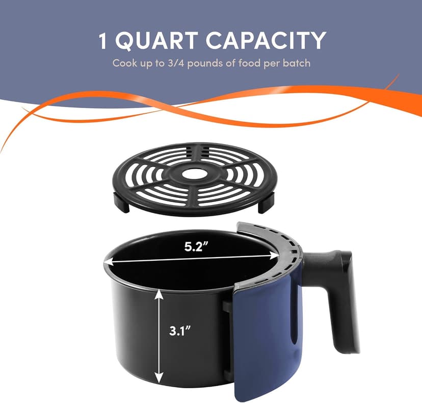 Elite Gourmet EAF1121BG Personal 1.1 Qt. Compact Space Saving Electric Hot Air Fryer Oil-Less Healthy Cooker, Timer & Temperature Controls, 1000W