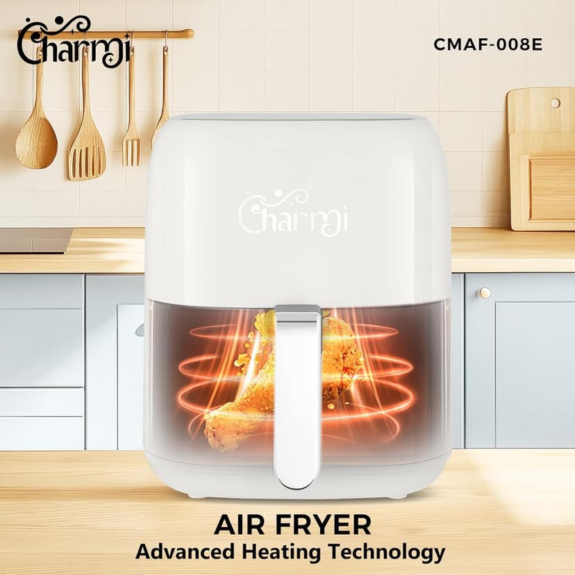 Charmi Large 5QT Air Fryer, Stylish Retro Design, Beautiful Vintage Inspired, Digital Touchscreen, 8-in-1 Cooking Presets, Dishwasher Safe, Nonstick Basket (Lunar White)
