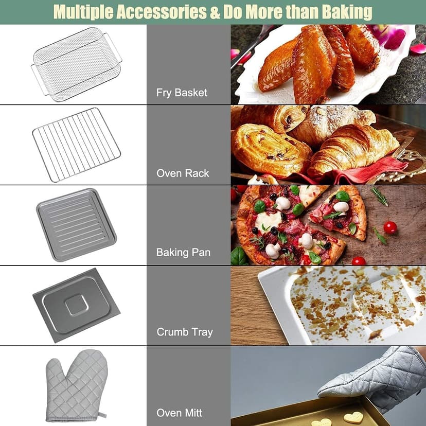 8 in 1 Air Fryer Toaster, 19QT/18L 360Convection Cooking Combo w/ 1-60 Min Timer, Countertop Oven w/ 250-475F Temp Control, Bake/Broil/Toast/Dehydrate/Reheat (Green)