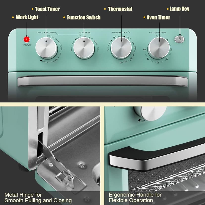 SIMOE 19QT Oven & Toaster, Retro Air Fryer + Convection Toaster Oven, 7 in 1 Combo with Bake, Toast, Broil & Warm Options, 5 Accessories & Recipe Book, Stainless Steel, 1550W, (Turquoise)