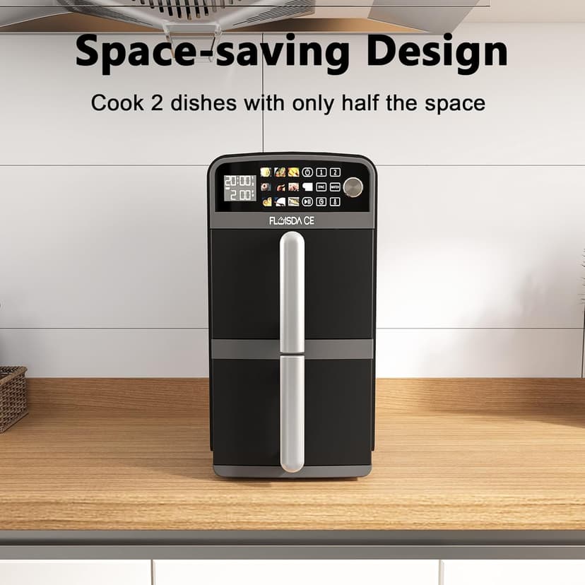 10-QT Dual Large Air Fryer, XL 2-Basket Air Fryer, 10-in-1 Technology Double Cooks 4 Foods at Once, Smart Finish & Match Cook, Air Fry, Broil,Bake, Easy Meals, Easy Clean and Dishwasher Safe, Black.