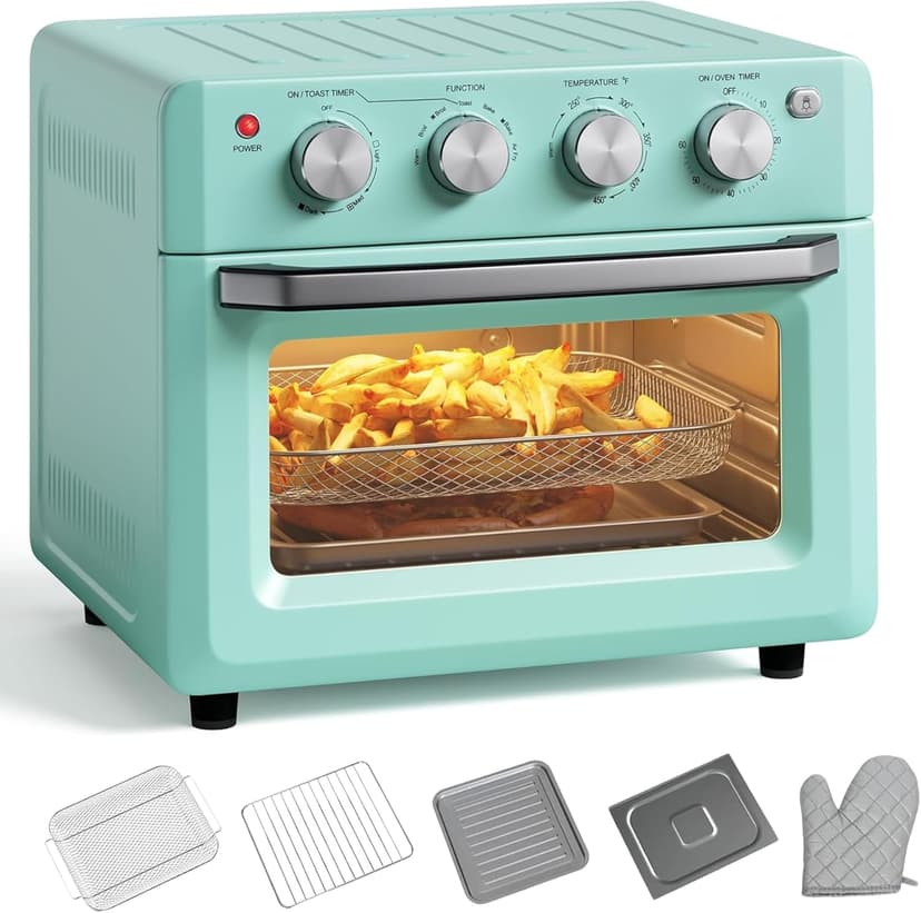 8 in 1 Air Fryer Toaster, 19QT/18L 360Convection Cooking Combo w/ 1-60 Min Timer, Countertop Oven w/ 250-475F Temp Control, Bake/Broil/Toast/Dehydrate/Reheat (Green)