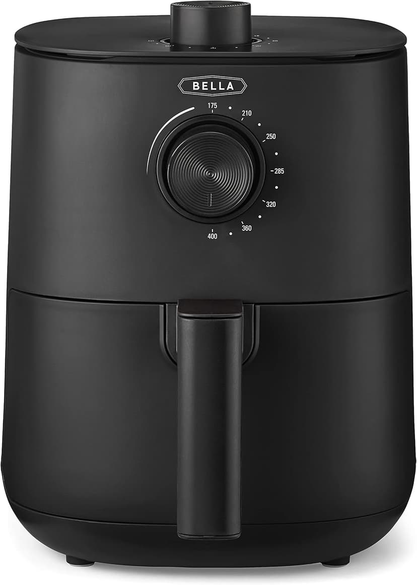 BELLA 3 Qt Manual Air Fryer Oven and 5-in-1 Multicooker with Removable Nonstick and Dishwasher Safe Crisping Tray and Basket, 1400 Watt Heating System, Matte Black
