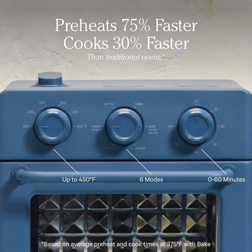 Our Place Wonder Oven | 6-in-1 Air Fryer & Toaster Oven with Steam Infusion | Compact, Countertop Friendly, Fast Preheat, Multifunctional | Air Fry, Toast, Roast, Bake, Reheat & Broil | Blue Salt