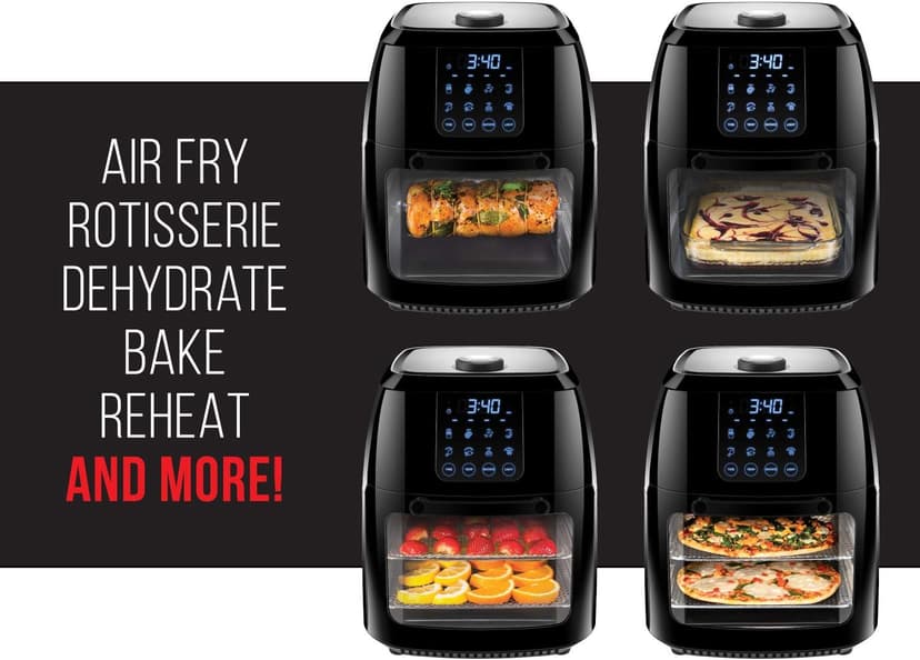 Chefman 6.3-Qt 4-In-1 Digital Air Fryer+, Rotisserie, Dehydrator, Convection Oven, XL Family Size, 8 Touch Screen Presets, BPA-Free, Auto Shutoff, Accessories Included, Black