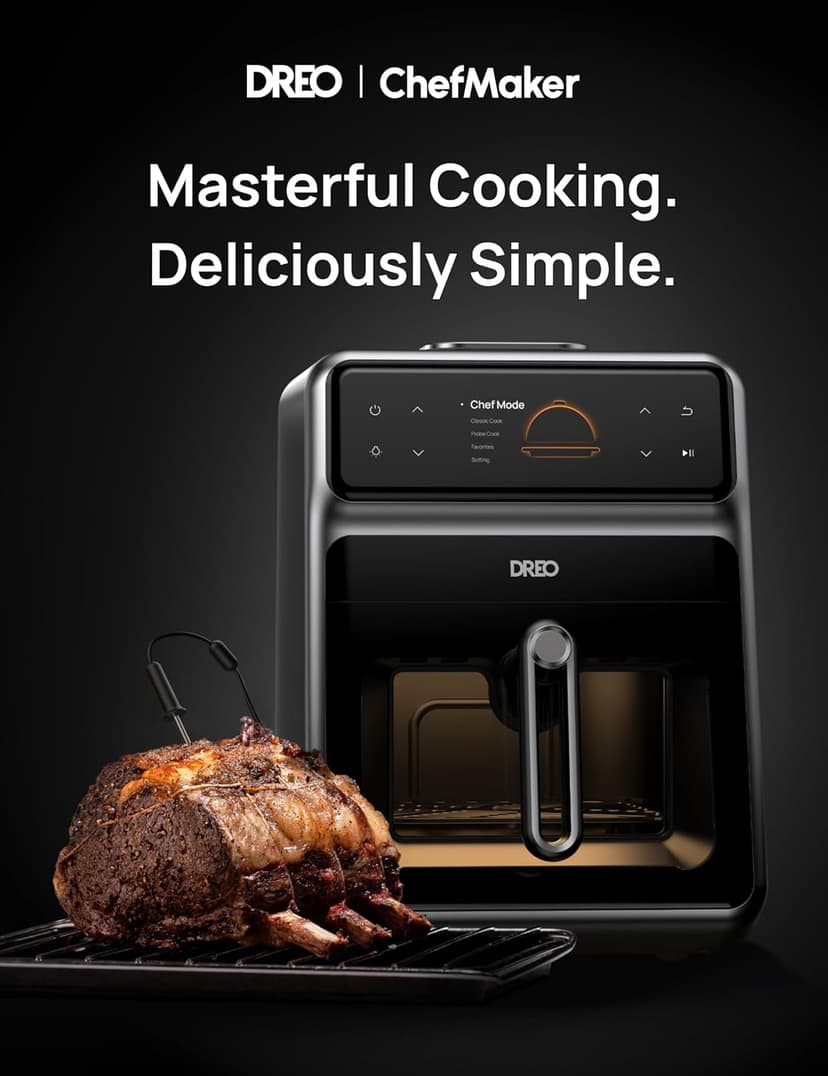 Dreo ChefMaker Combi Fryer, Cook like a pro with just the press of a button, Smart Air Fryer Cooker with Cook probe, Water Atomizer, 3 professional cooking modes, 6 QT
