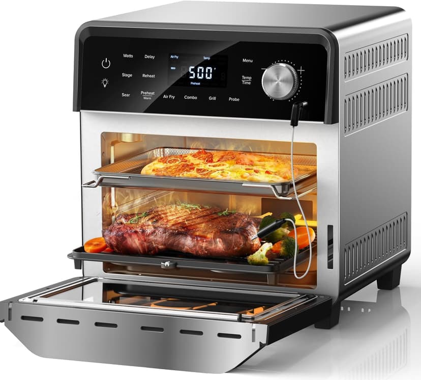 Nuwave TODD ENGLISH Air Fryer Grill Oven Combo, TRUE Char & Flavor, 100 in 1 Super Convection Toaster Oven Countertop, Excellent Thermal Insulation, POWERPORT™ Plug-In Grill, 550°F, Stainless Steel